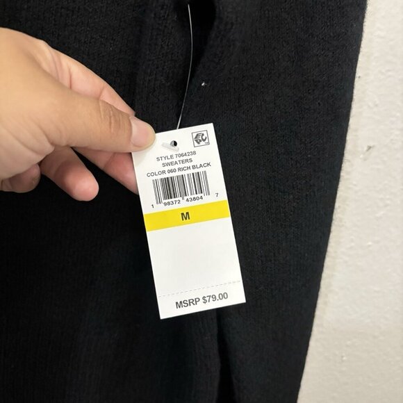 CeCe Bow Button V Neck Cardigan Black Women Medium - Picture 6 of 14